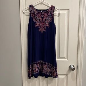 Navy dress with purple accents